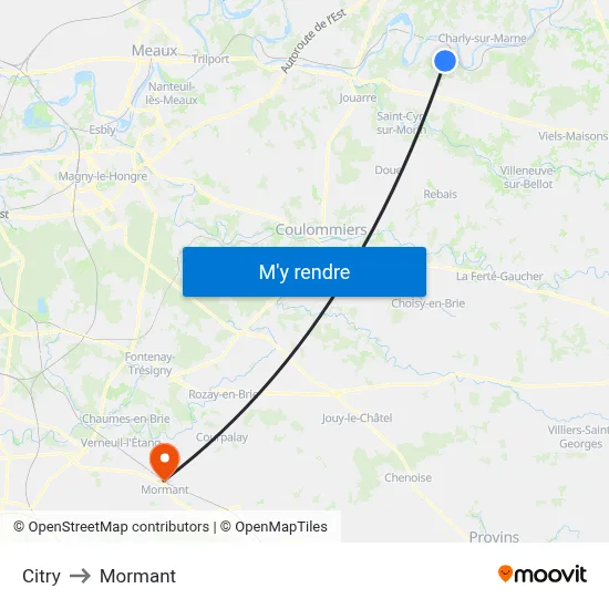 Citry to Mormant map