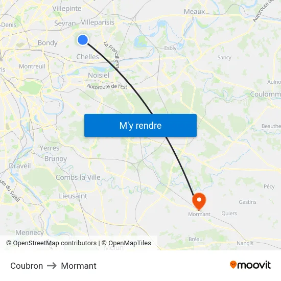 Coubron to Mormant map