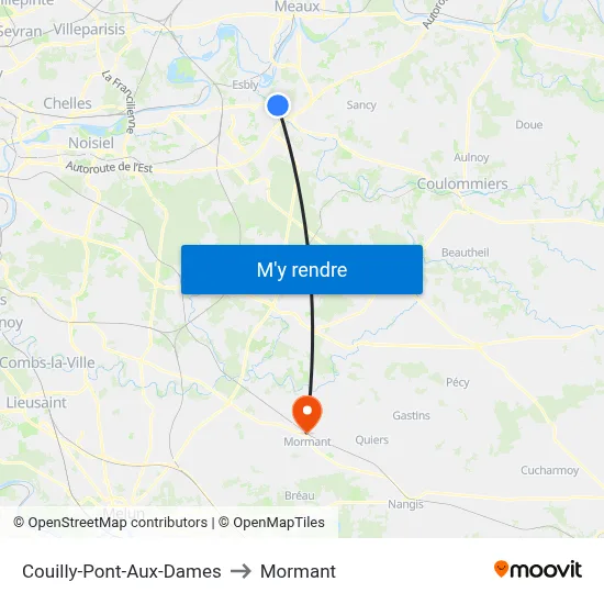 Couilly-Pont-Aux-Dames to Mormant map