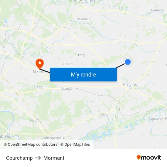 Courchamp to Mormant map