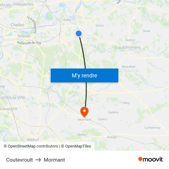 Coutevroult to Mormant map
