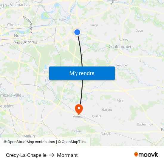 Crecy-La-Chapelle to Mormant map