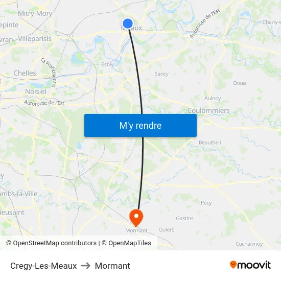 Cregy-Les-Meaux to Mormant map