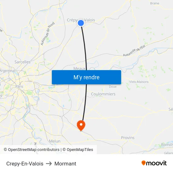 Crepy-En-Valois to Mormant map