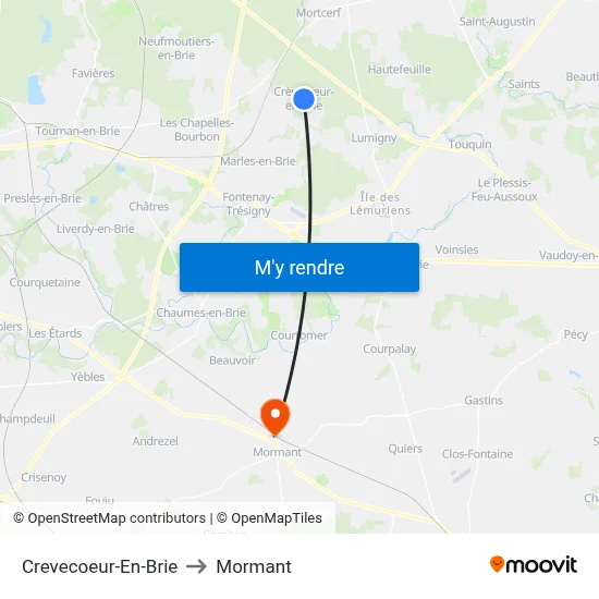 Crevecoeur-En-Brie to Mormant map