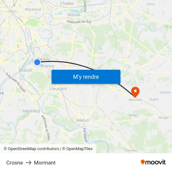 Crosne to Mormant map