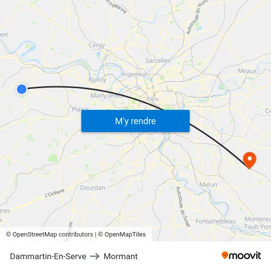 Dammartin-En-Serve to Mormant map