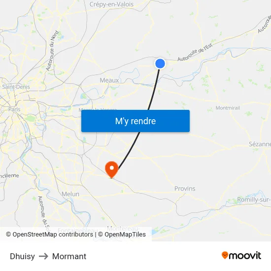 Dhuisy to Mormant map