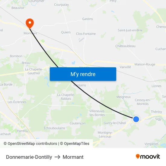 Donnemarie-Dontilly to Mormant map