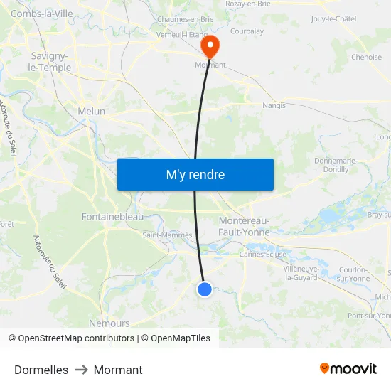 Dormelles to Mormant map