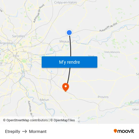 Etrepilly to Mormant map