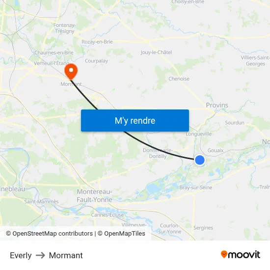 Everly to Mormant map