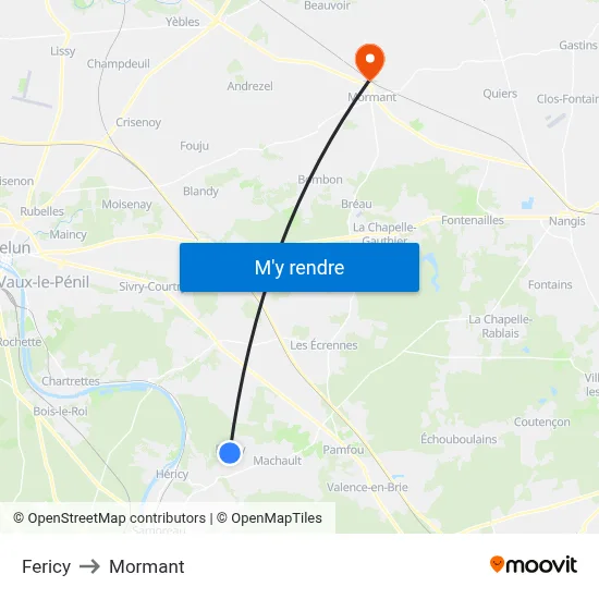 Fericy to Mormant map