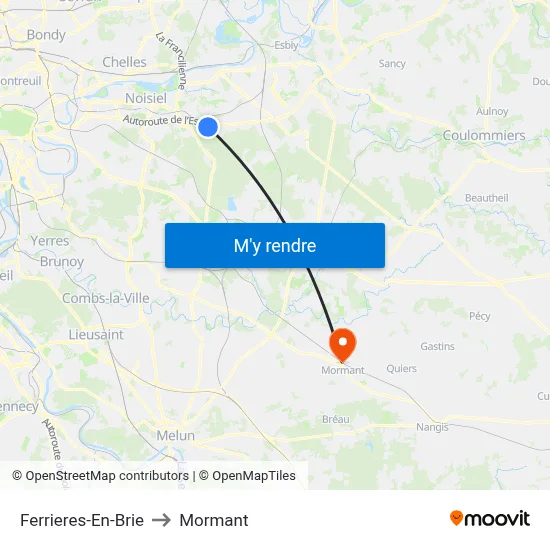 Ferrieres-En-Brie to Mormant map