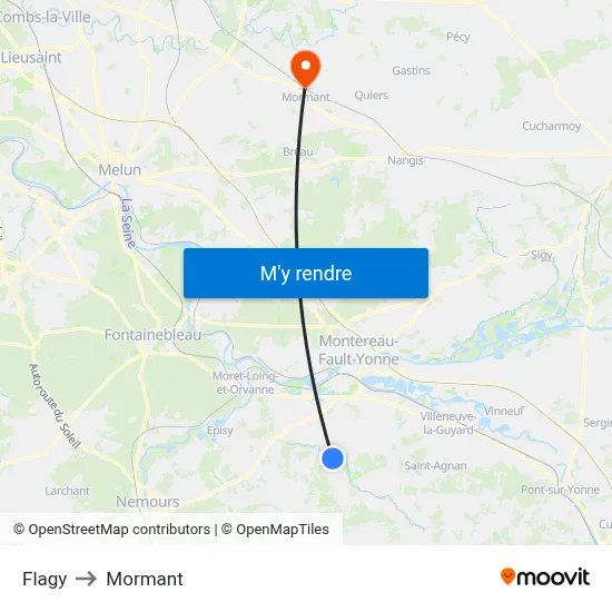 Flagy to Mormant map