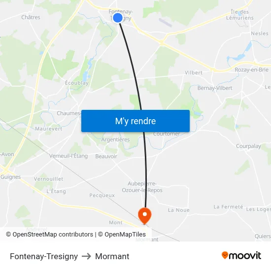 Fontenay-Tresigny to Mormant map