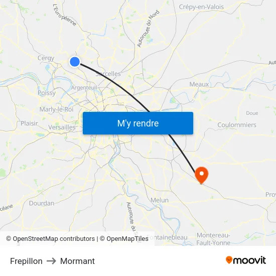 Frepillon to Mormant map