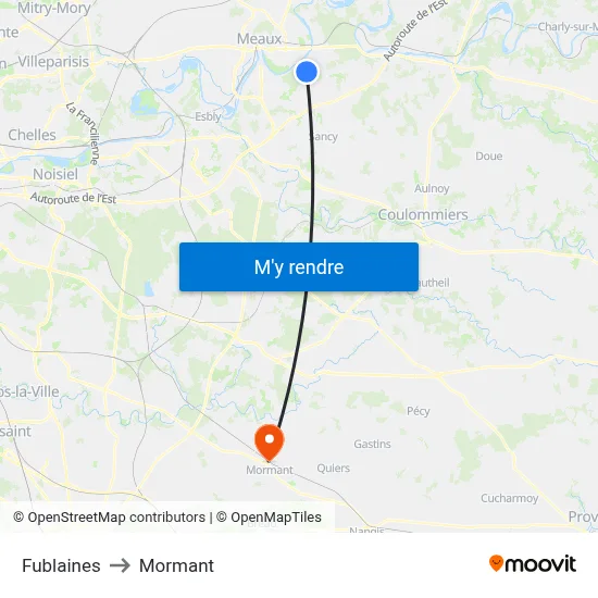 Fublaines to Mormant map