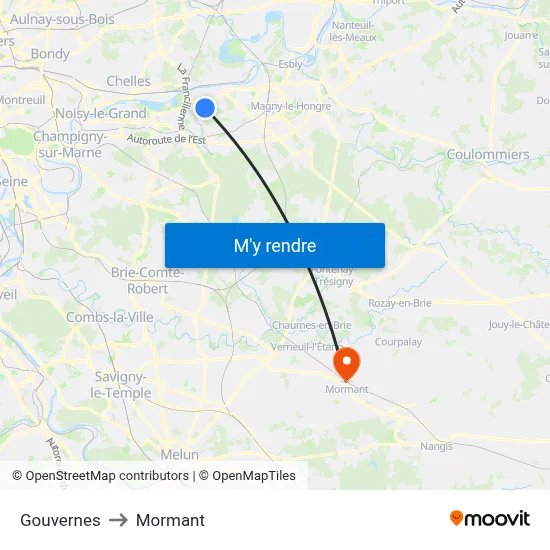Gouvernes to Mormant map