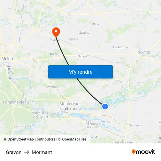 Gravon to Mormant map