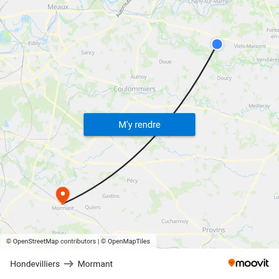 Hondevilliers to Mormant map