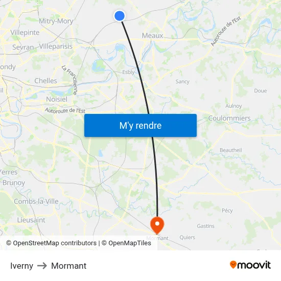 Iverny to Mormant map