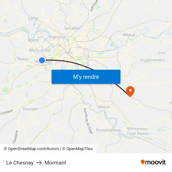 Le Chesnay to Mormant map