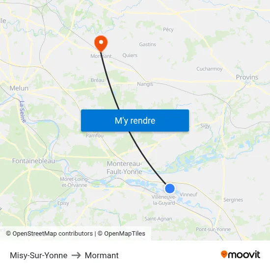 Misy-Sur-Yonne to Mormant map