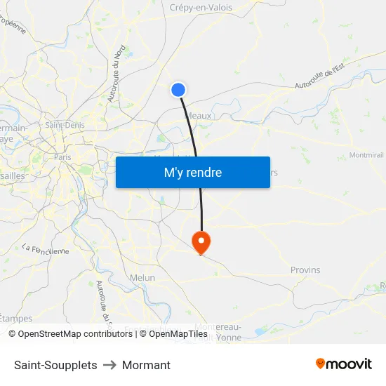 Saint-Soupplets to Mormant map
