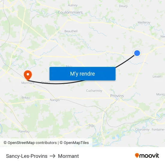 Sancy-Les-Provins to Mormant map