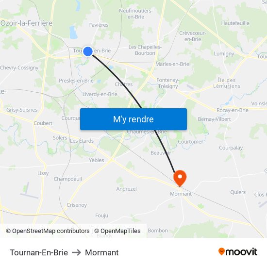 Tournan-En-Brie to Mormant map