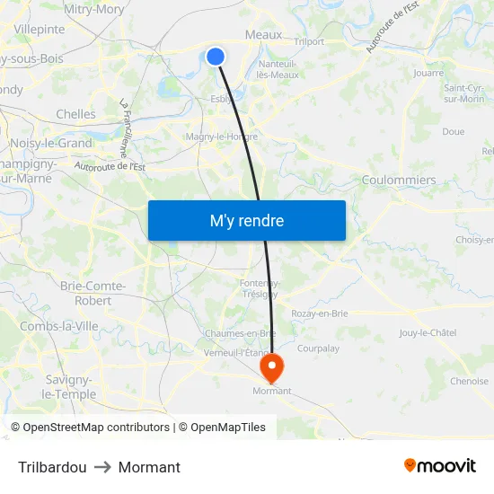Trilbardou to Mormant map