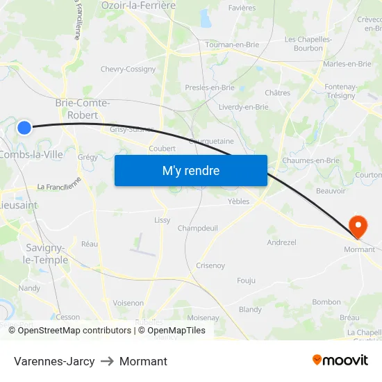 Varennes-Jarcy to Mormant map