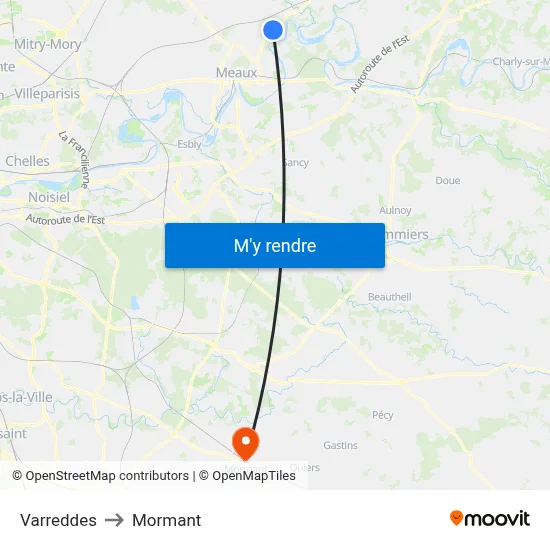 Varreddes to Mormant map