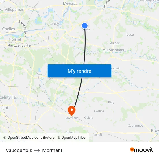 Vaucourtois to Mormant map