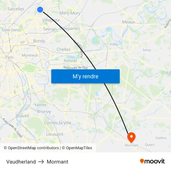 Vaudherland to Mormant map
