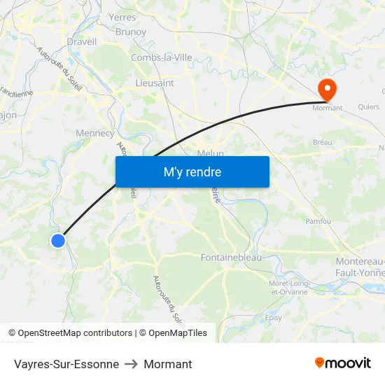 Vayres-Sur-Essonne to Mormant map