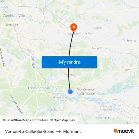 Vernou-La-Celle-Sur-Seine to Mormant map