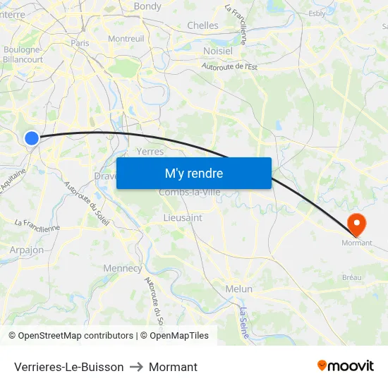 Verrieres-Le-Buisson to Mormant map