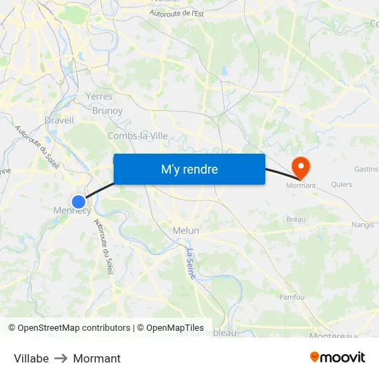 Villabe to Mormant map