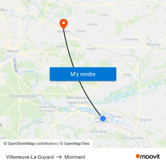 Villeneuve-La-Guyard to Mormant map