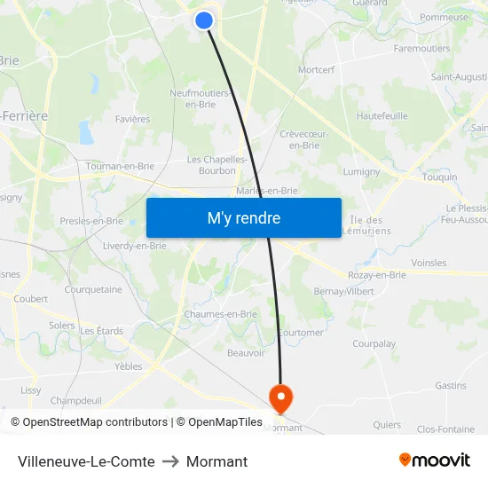 Villeneuve-Le-Comte to Mormant map