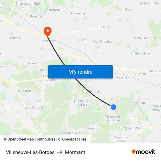 Villeneuve-Les-Bordes to Mormant map