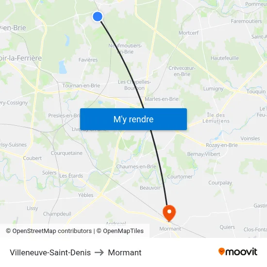 Villeneuve-Saint-Denis to Mormant map