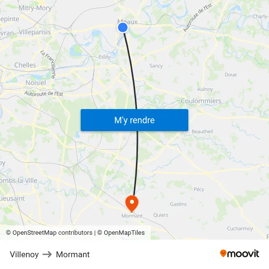 Villenoy to Mormant map