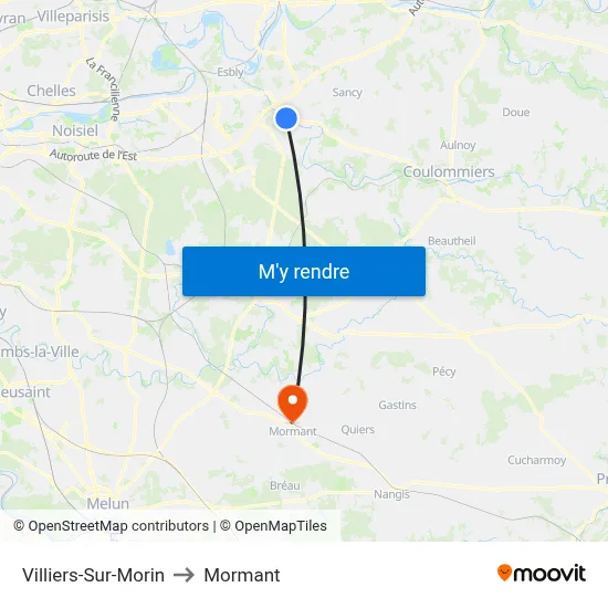 Villiers-Sur-Morin to Mormant map