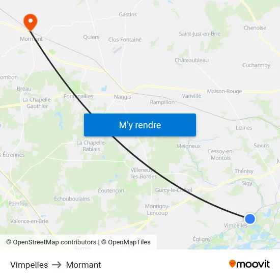 Vimpelles to Mormant map