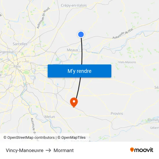 Vincy-Manoeuvre to Mormant map