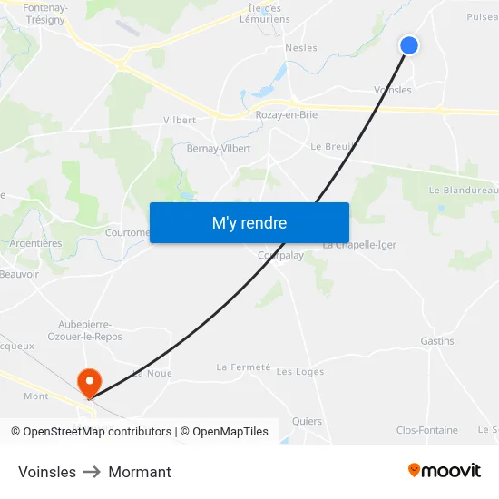 Voinsles to Mormant map
