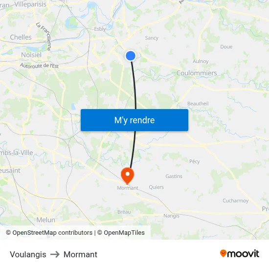 Voulangis to Mormant map